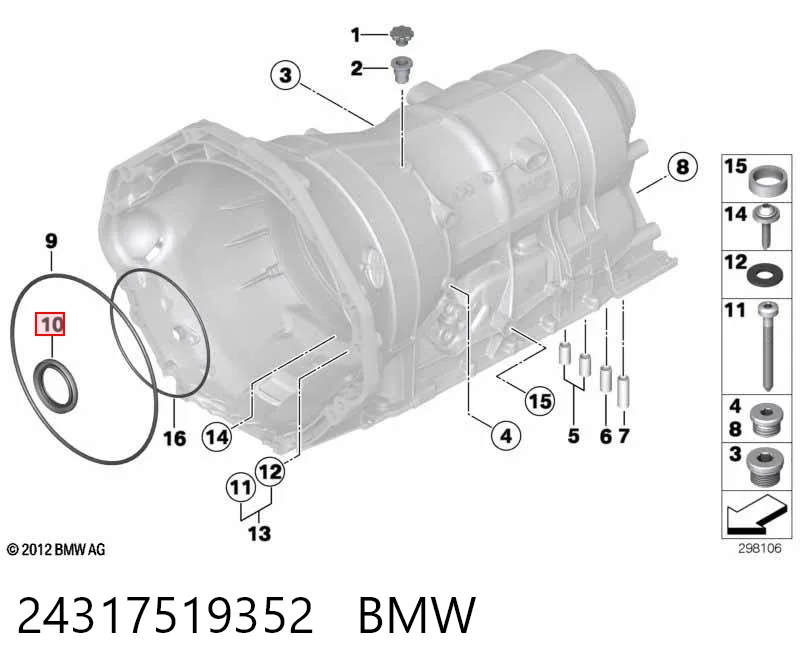 24317519352 BMW Uszczelniacz automatycznej/mechanicznej slrzyni biegów (wału wejściowego/sprzęgłowego)