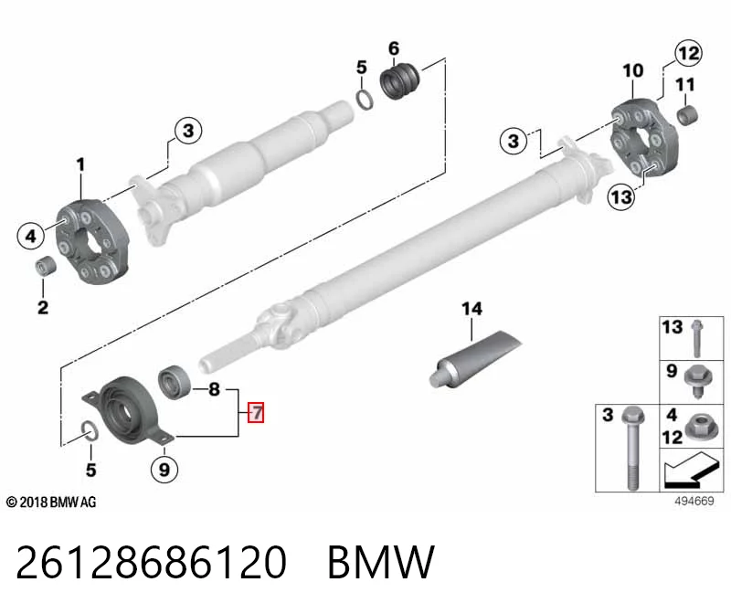 26128686120 BMW Łożysko podwieszane wału Cardana