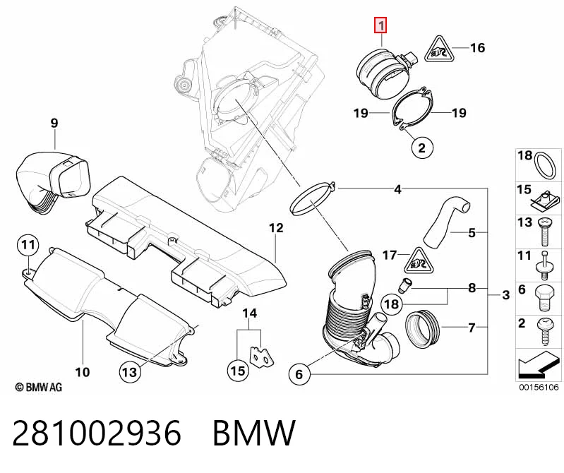281002936 BMW Czujnik przepływu powietrza, przepływomierz powietrza M.A.F.
