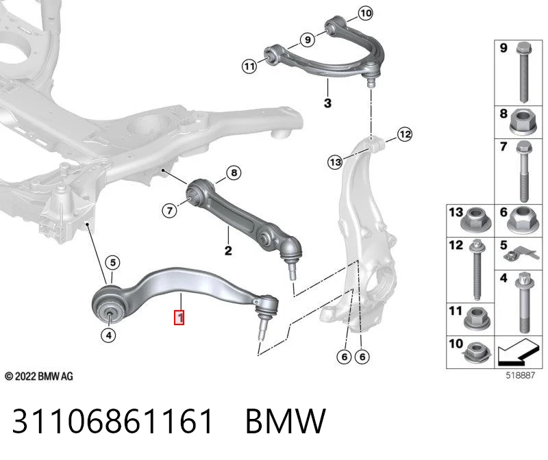 31106861161 BMW Wahacz zawieszenia przedniego dolny lewy