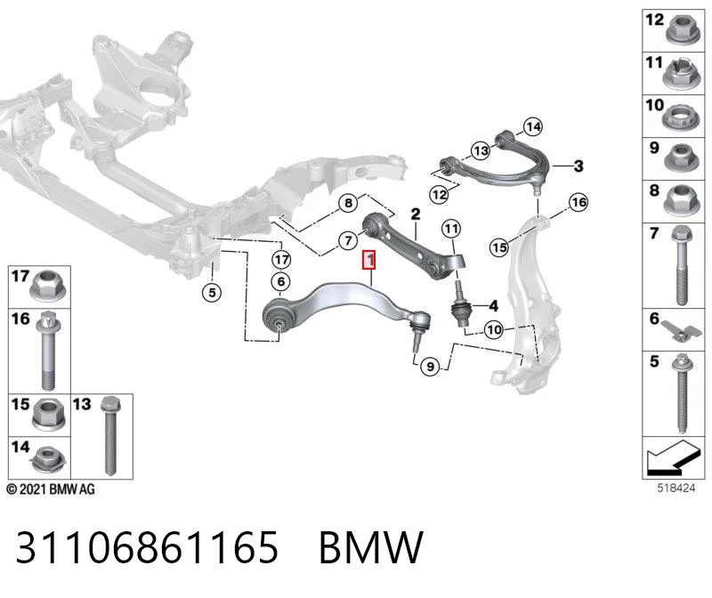 31106861165 BMW Wahacz zawieszenia przedniego dolny lewy