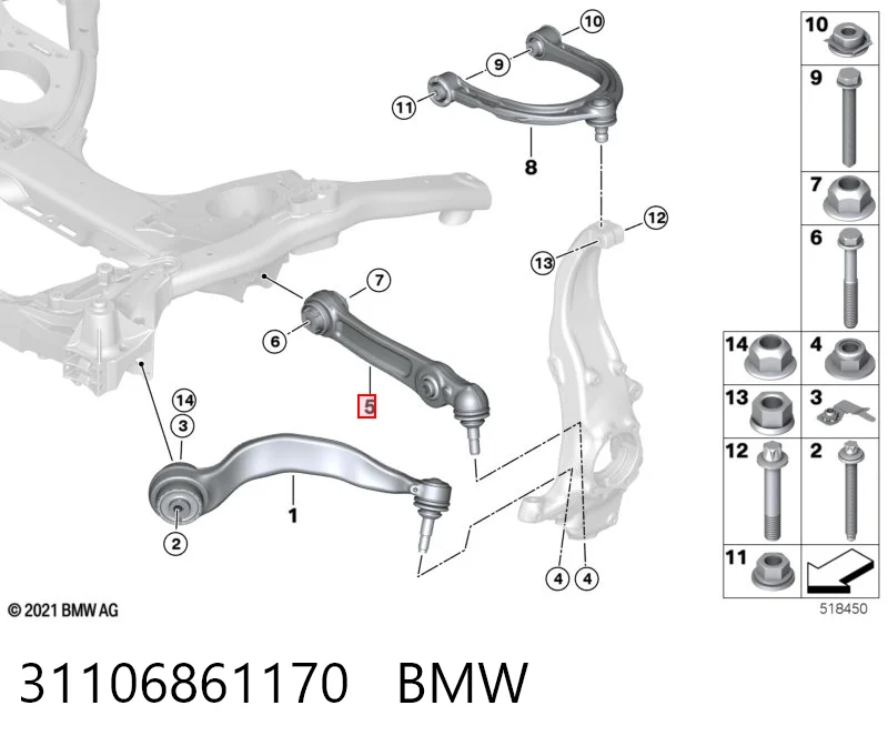 31106861170 BMW Wahacz zawieszenia przedniego dolny prawy