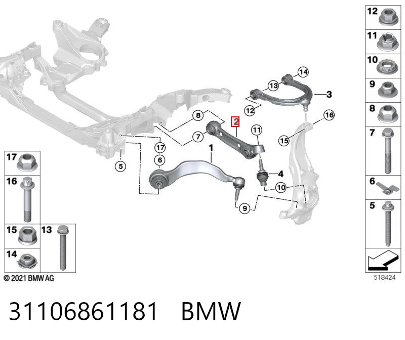 31106861181 BMW Wahacz zawieszenia przedniego dolny lewy