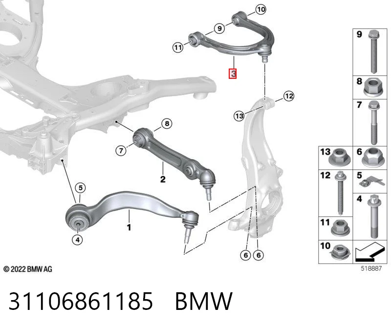 31106861185 BMW Wahacz zawieszenia przedniego górny lewy/prawy