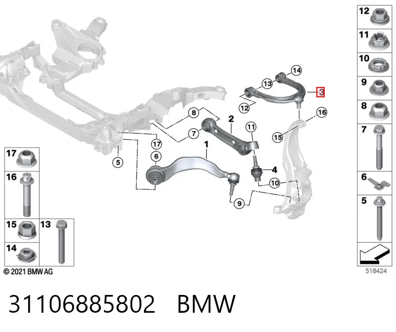 31106885802 BMW Wahacz zawieszenia przedniego górny lewy/prawy