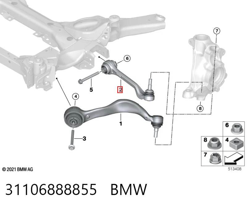 31106888855 BMW Wahacz zawieszenia przedniego dolny lewy