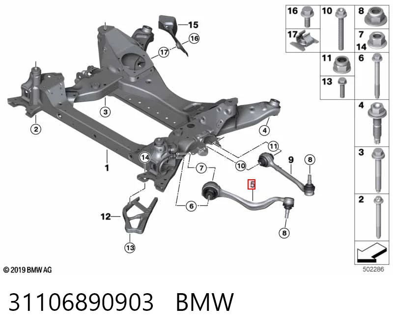 31106890903 BMW Wahacz zawieszenia przedniego dolny lewy