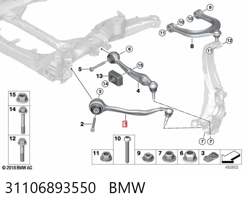 31106893550 BMW Wahacz zawieszenia przedniego dolny prawy