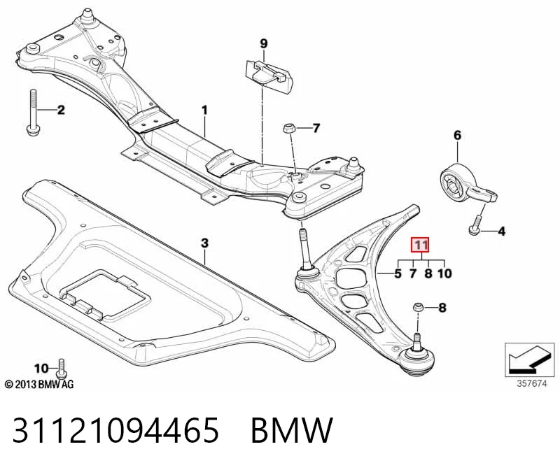 31121094465 BMW Wahacz zawieszenia przedniego dolny lewy