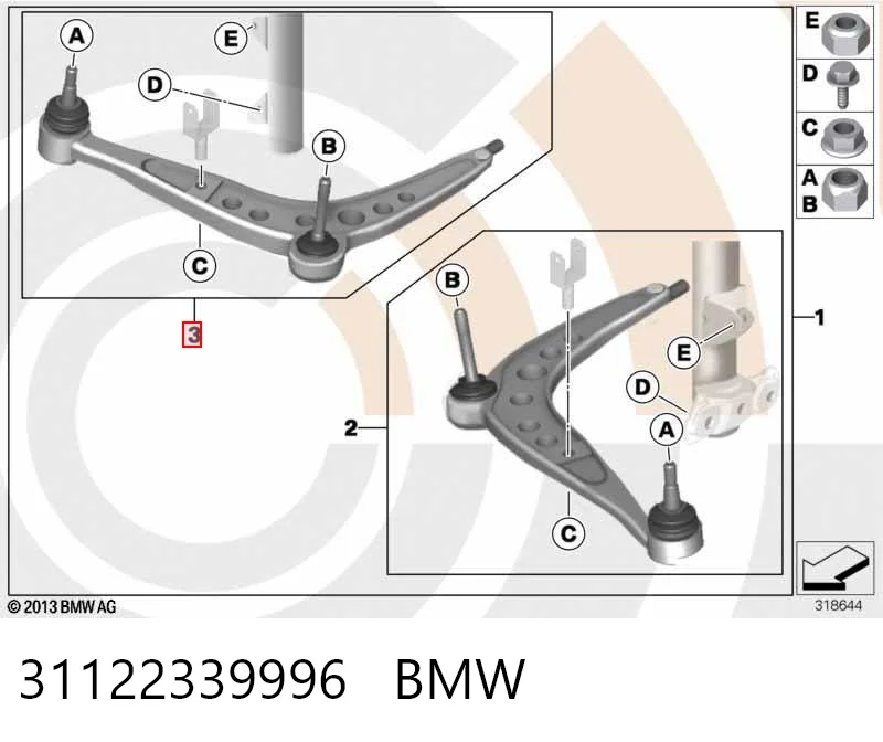 31122339996 BMW Wahacz zawieszenia przedniego dolny prawy