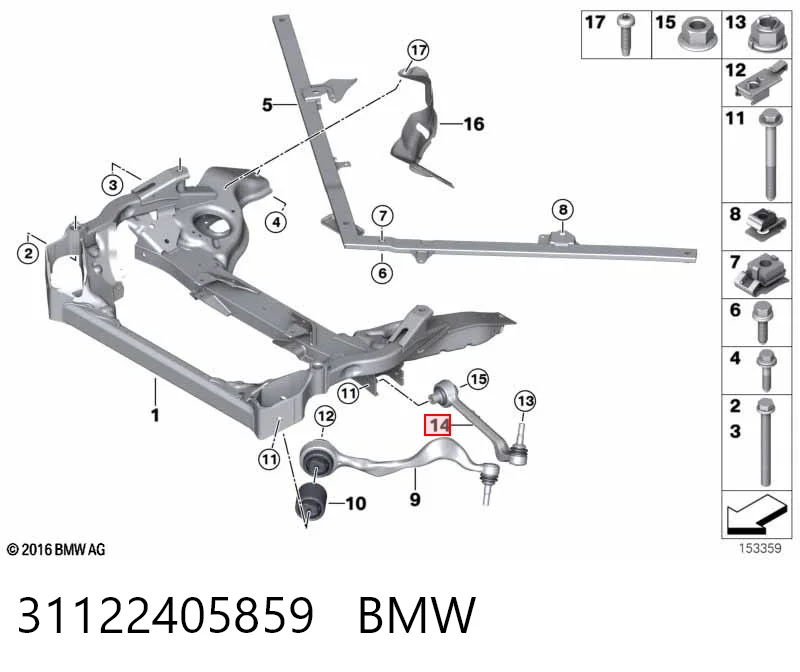 31122405859 BMW Wahacz zawieszenia przedniego dolny lewy