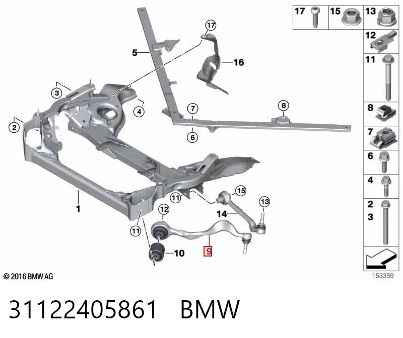 31122405861 BMW Wahacz zawieszenia przedniego dolny lewy