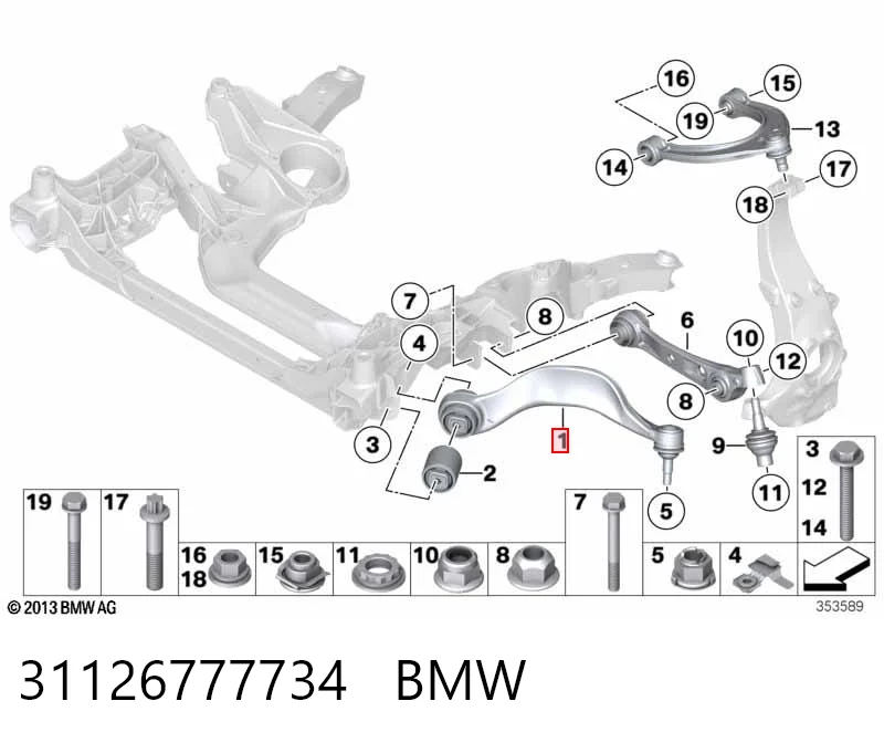 31126777734 BMW Wahacz zawieszenia przedniego dolny prawy