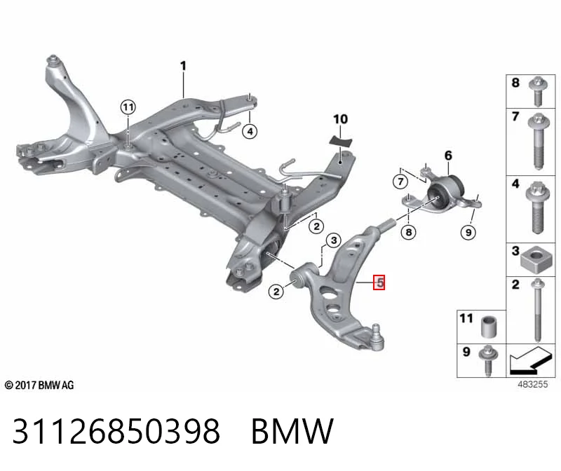 31126850398 BMW Wahacz zawieszenia przedniego dolny prawy