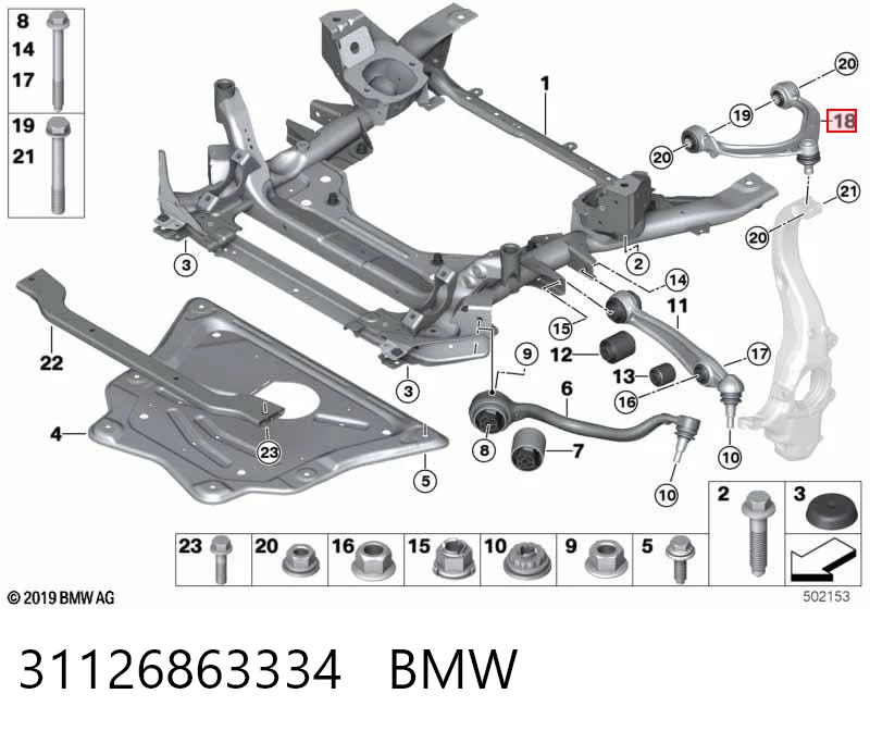 31126863334 BMW Wahacz zawieszenia przedniego prawy górny