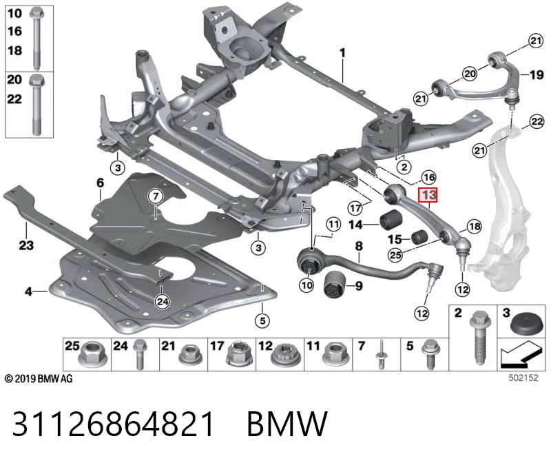 31126864821 BMW Wahacz zawieszenia przedniego dolny lewy