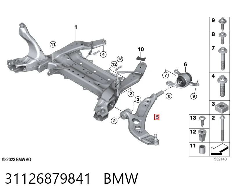 31126879841 BMW Wahacz zawieszenia przedniego dolny lewy