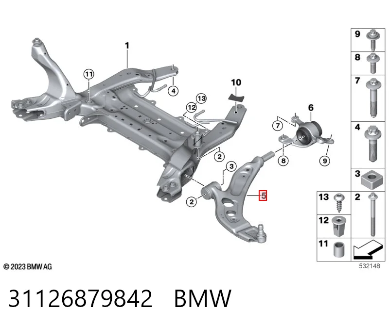 31126879842 BMW Wahacz zawieszenia przedniego dolny prawy