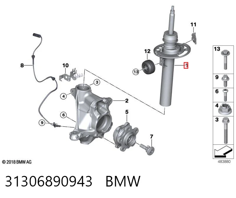 31306890943 BMW Amortyzator przedni lewy