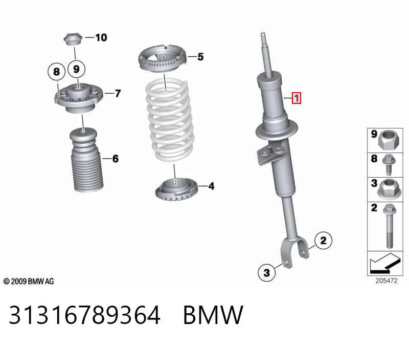 31316789364 BMW Amortyzator przedni prawy