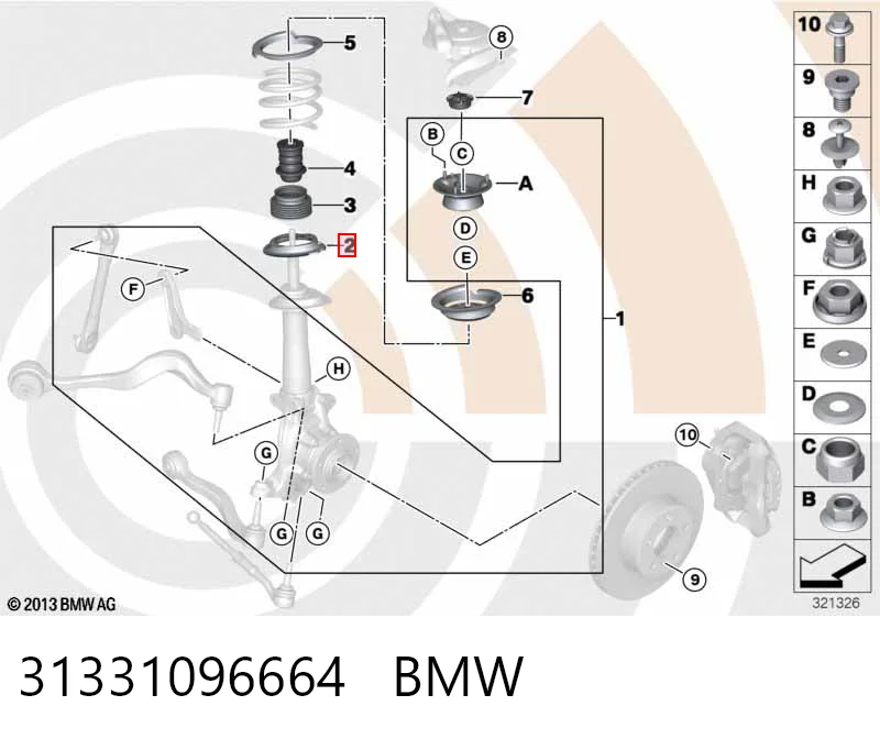31331096664 BMW Pierścień gumowy sprężyny przedniej dolny