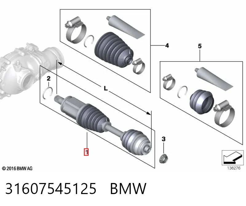 31607545125 BMW Półoś napędowa przednia lewa