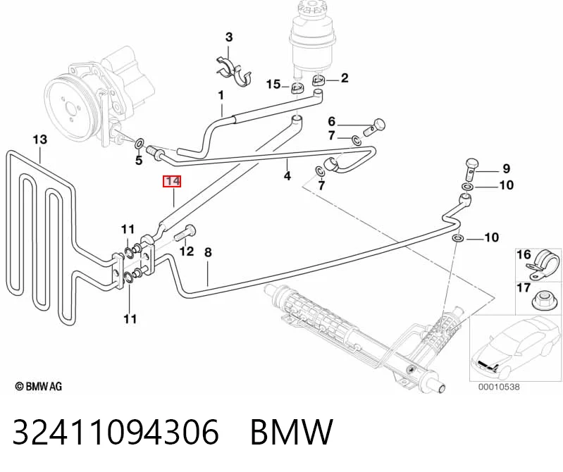 32411094306 BMW Przewód hydraulicznego układu wspomagania niskiego ciśnienia, od chłodnicy do zbiornika