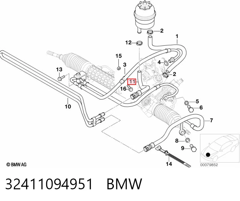 32411094951 BMW Przewód hydraulicznego układu wspomagania niskiego ciśnienia, od chłodnicy do zbiornika