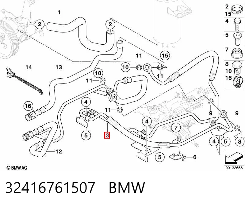 Przewód hydraulicznego układu wspomagania wysokiego ciśnienia, od pompy do maglownicy (mechanizmu) BMW 5 kombi (E61) (2003 - 2009) cena, od 113,17 USD