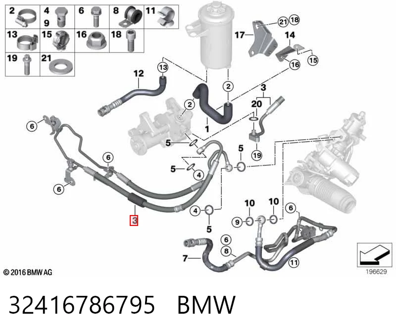 32416786795 BMW Przewód hydraulicznego układu wspomagania wysokiego ciśnienia, od pompy do maglownicy (mechanizmu)