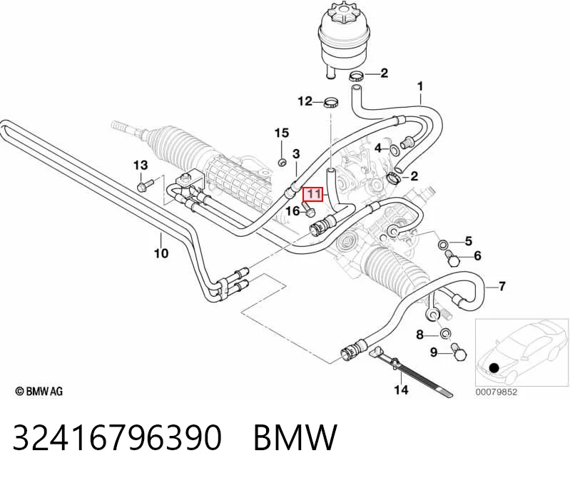 32416796390 BMW Przewód hydraulicznego układu wspomagania niskiego ciśnienia, od chłodnicy do zbiornika