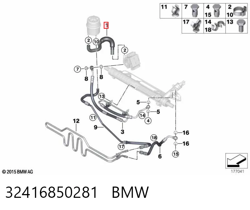 32416850281 BMW Przewód hydraulicznego układu wspomagania niskiego ciśnienia, od zbiornika do pompy