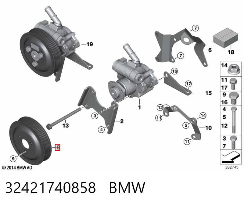 32421740858 BMW Koło pasowe pompy wspomagania hydraulicznego