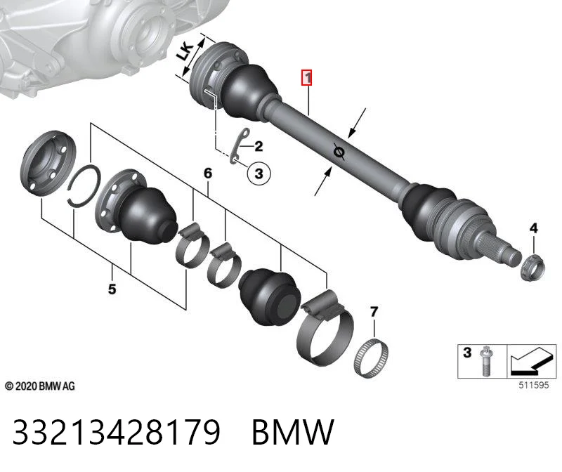 33213428179 BMW Półoś tylna lewa