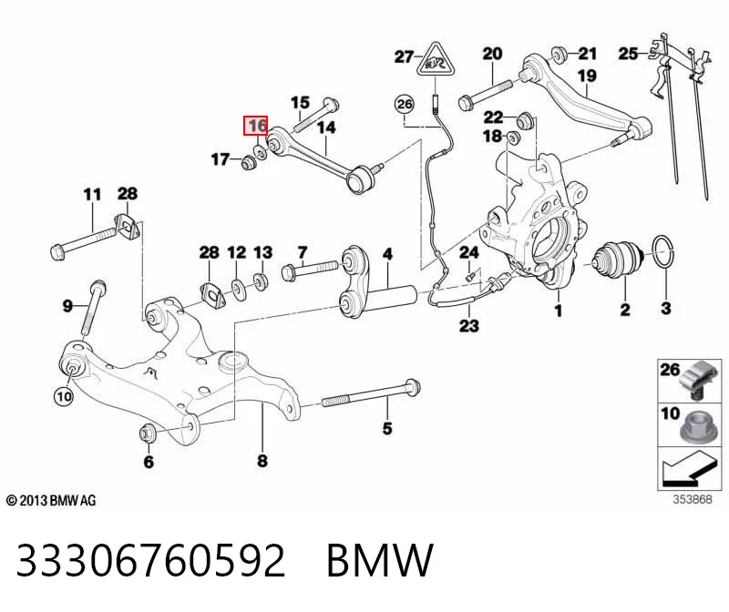 33306760592 BMW Podkładka śruby do mocowania tylnego wahacza górnego, wewnętrzna