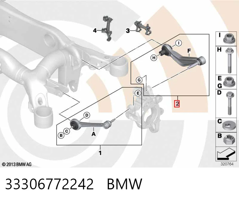33306772242 BMW Wahacz  zawieszenia tylnego górny prawy
