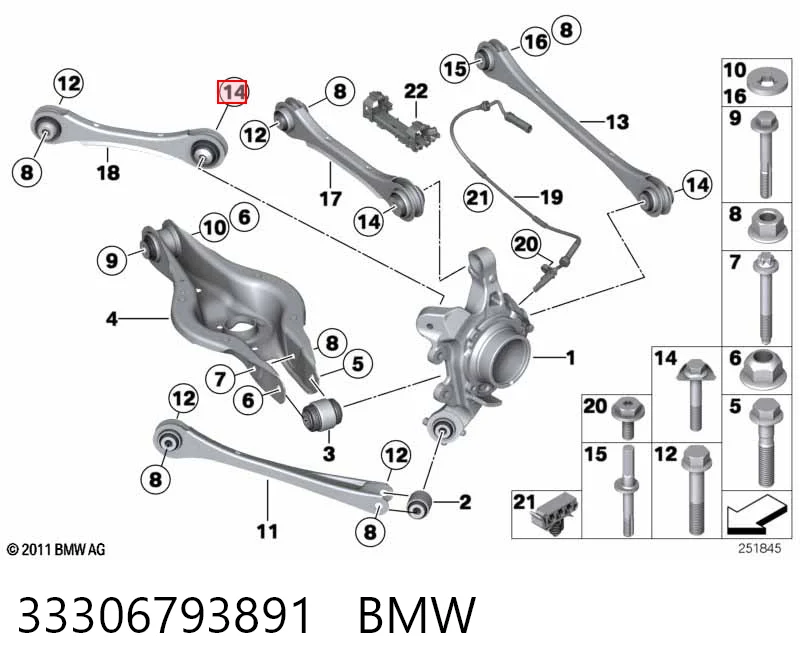 33306793891 BMW Śruba mocowania wahacza tylnej dolnej, zewnętrzna