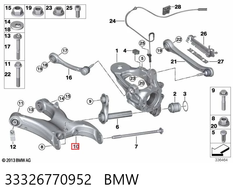 33326770952 BMW Wahacz zawieszenia tylnego dolny prawy