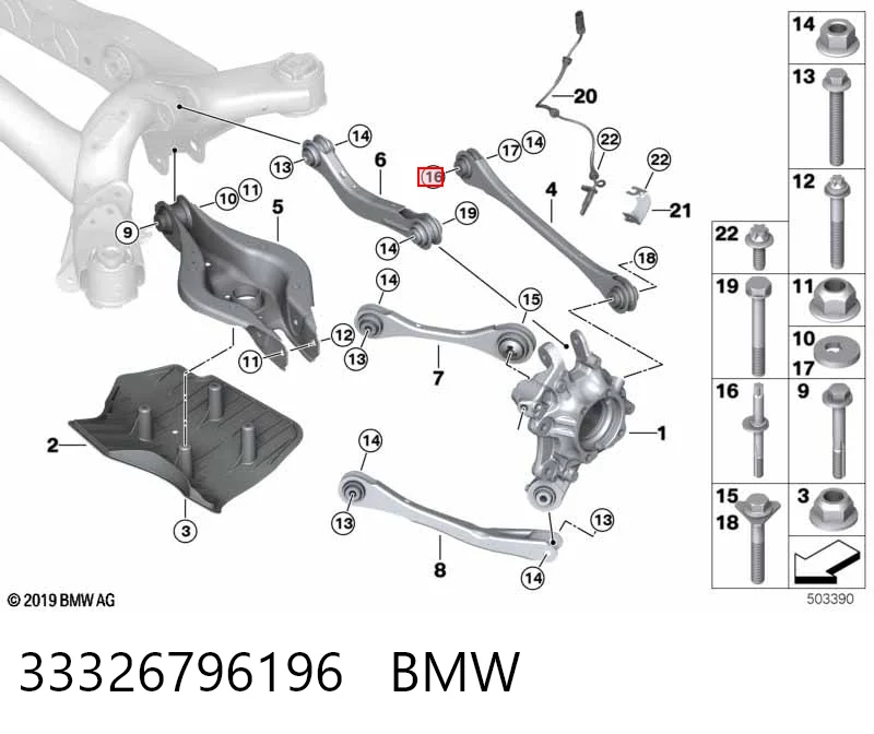 33326796196 BMW Śruba mocowania wahacza tylnego dolnego wewnętrzna