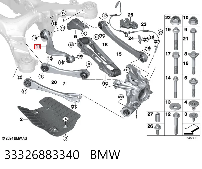 33326883340 BMW Wahacz  zawieszenia tylnego górny prawy