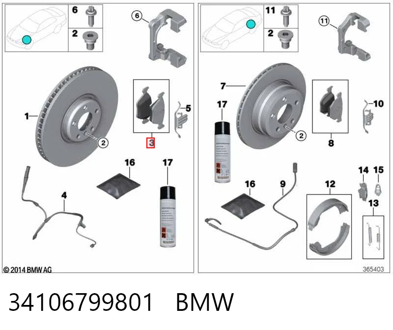 34106799801 BMW Klocki hamulcowe przednie tarczowe