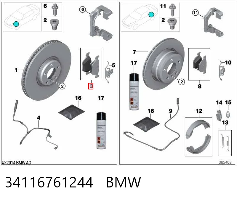 34116761244 BMW Klocki hamulcowe przednie tarczowe
