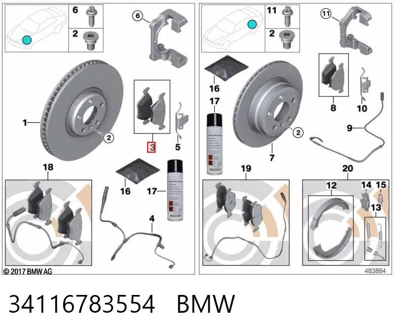 34116783554 BMW Klocki hamulcowe przednie tarczowe