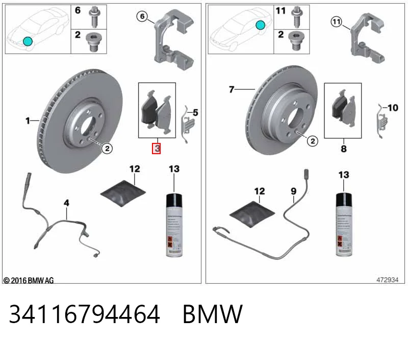 34116794464 BMW Klocki hamulcowe przednie tarczowe