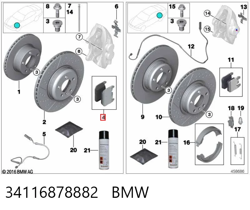 34116878882 BMW Klocki hamulcowe przednie tarczowe