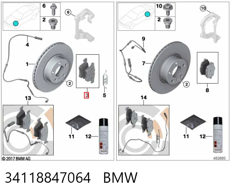 34118847064 BMW Klocki hamulcowe przednie tarczowe