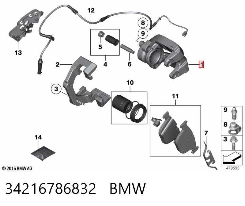 Do koszyka Zacisk hamulcowy tylny prawy BMW 7  F01, F02, F03, F04