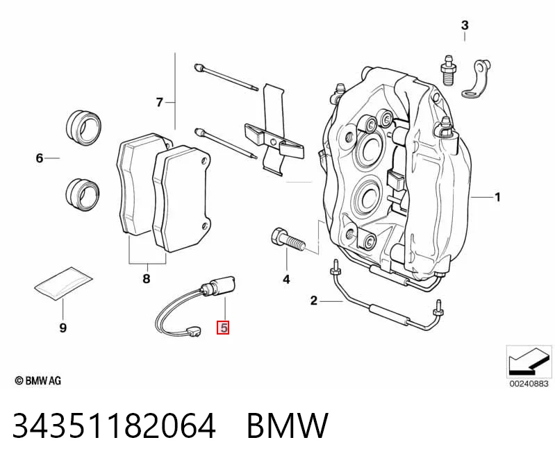 34351182064 BMW Czujnik zużycia klocków hamulcowych przedni