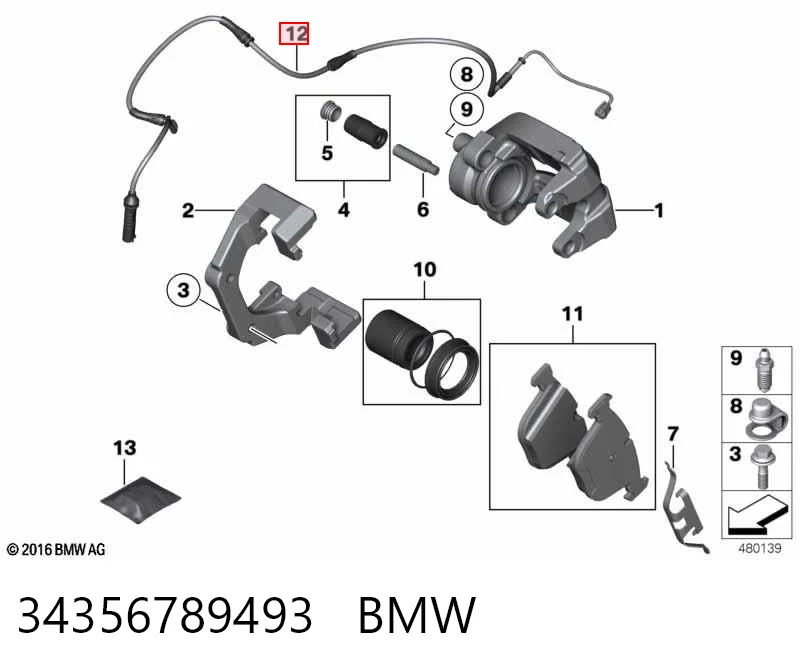 34356789493 BMW Czujnik zużycia klocków hamulcowych tylny