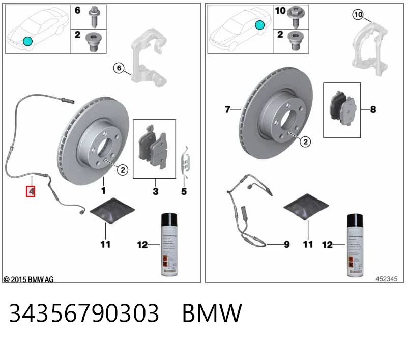 34356790303 BMW Czujnik zużycia klocków hamulcowych przedni